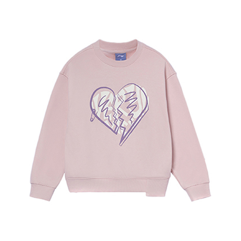 AWDRD46-3 李宁卫衣女春秋官方休闲女装短款宽松圆领长袖印花上衣女士运动服